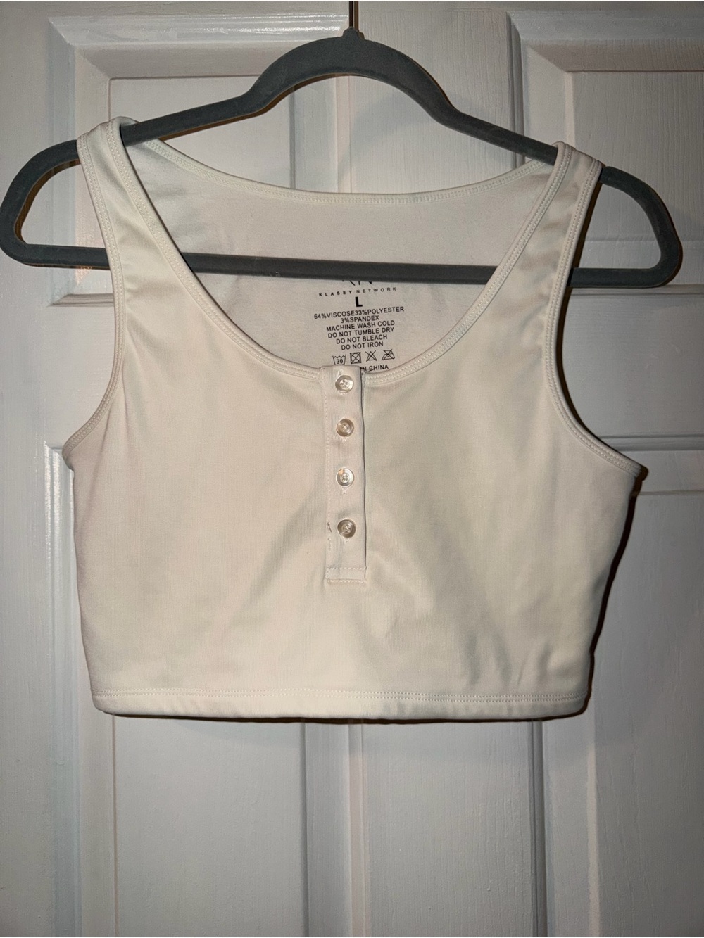 Klassy Network White Henley Crop Tank Top
